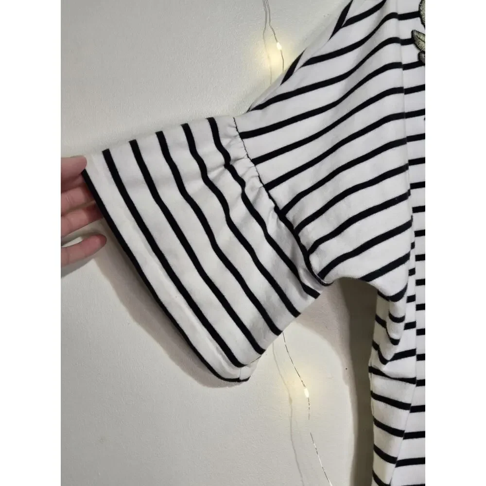 FEVER Women's Striped 3/4 Flared Sleeve Knit Top 2X Navy Blue White Floral Boho - Picture 7 of 13